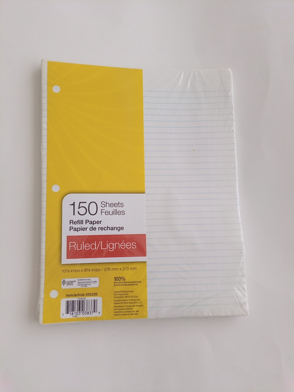 150-Sheet Ruled Refill Paper - Yellow Label
